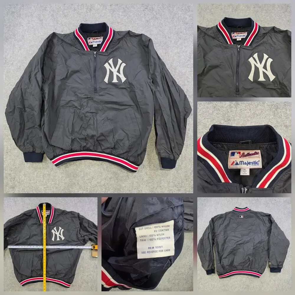 Vintage New York Yankees Jacket‎ Mens XL Blue MLB Baseball Majestic Pullover